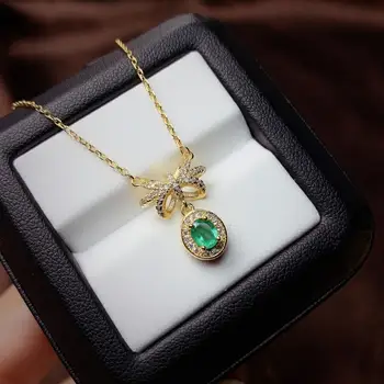 

SHILOVEM 925 sterling silver real Natural Emerald Pendants classic fine Jewelry women Christmas gift new 4*5mm yhz0405895agml