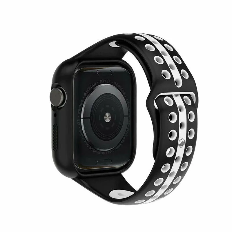 Black White Ремешок для Apple Watch 4 спортивный силиконовый сменный ремешок для наручных часов+ чехол для Apple iWatch 40 мм 44 мм - Цвет ремешка: Black White