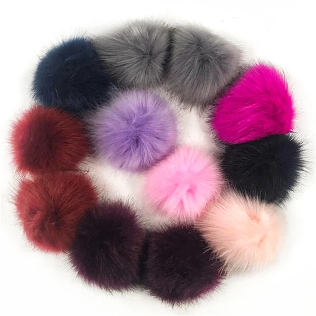 16pcs Fur Pom Pom Balls With Rubber Band Snap Button Shoes Hats