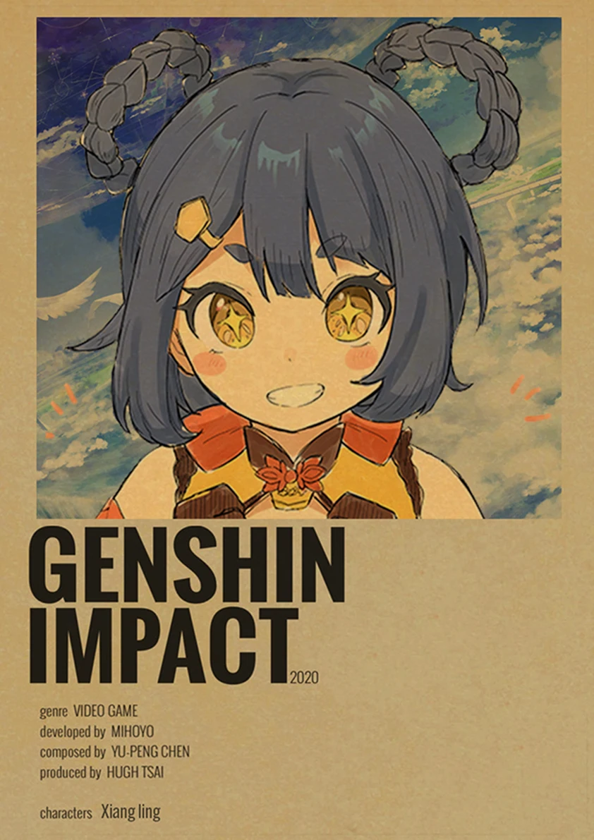 Genshin Impact Anime Posters Kraft Paper Prints Home Room Decor Study Bedroom Bar Cafe Wall Paintings Cartoon Wall Stickers