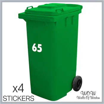

New Walls of Wisdom 4 x Personalised Wheelie Bin Stickers House Number, Home, Office, Business, Easy to Apply.