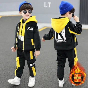 

4-14T Boys Corduroy 3pcs Clothing Set For Winter 2020 New Fashion Plus Velvet Thick Warm Clothes Clothing Suit High Quality