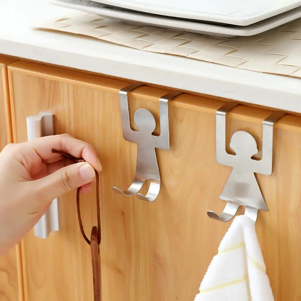 

2Pcs Cute Human Shaped Stainless Steel Door Dual Hanger Hook Hat Coat Holder Kitchen Cabinet Storage Hook Kitchen Accessories