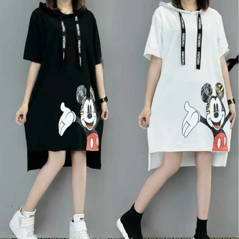 

Maternity Clothings Dress Pregnant Women Dresses Cartoon Mouse Hoodies Clothes Short Sleeve Clothes Black White Plus Size XL-5XL