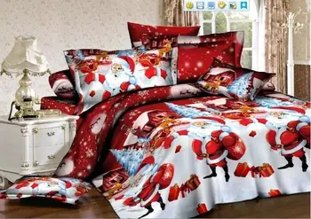 

4Pcs/set Christmas Printed Bedding Set Quilt Cover Bed Sheet Pillowcases Queen Size Bedspread Bedclothes Christmas decoration