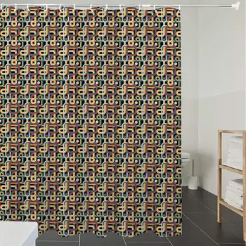 

Shower Curtain Fabric Polyester Fabric,Waterproof, Machine Washable, Retro,Geometric Colorful Stripes with Circles Abstract