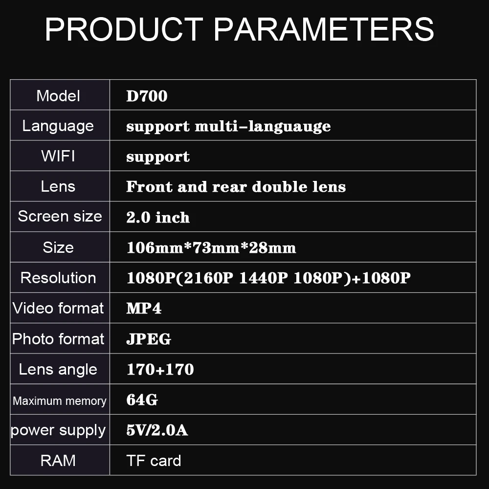 Aiba J07 Dash Cam 4K Встроенный GPS Wi Fi DVR с двумя объективами Автомобильная камера ночного