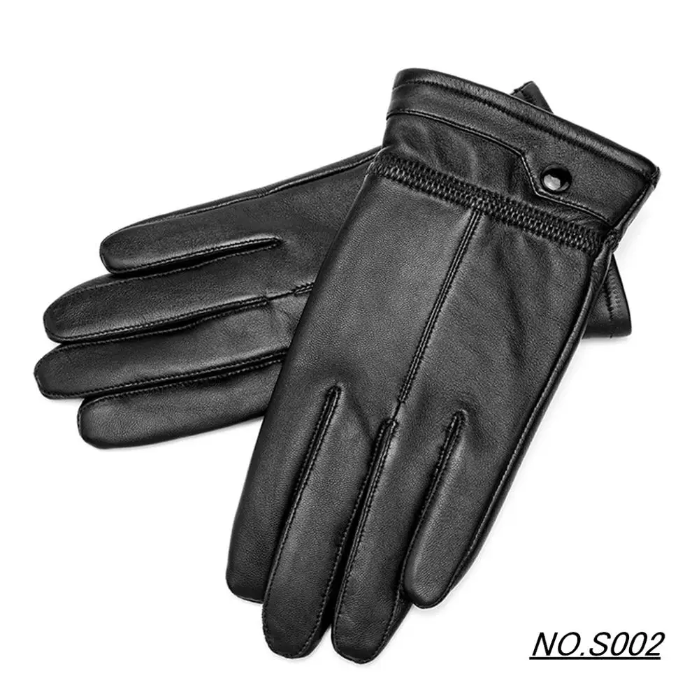 BISON DENIM, мужские перчатки из натуральной кожи, перчатки с сенсорным экраном для мужчин, зимние теплые варежки, полный палец, ручная работа, плюс бархат, S019 - Цвет: S002