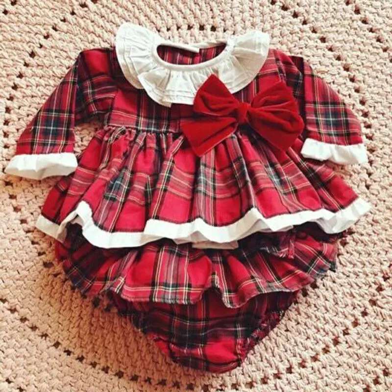 Emmababy Newborn Baby Girls Christmas Plaid Long Sleeve Bodysuit Jumpsuit Xmas Outfits