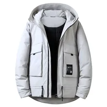 Мужская зимняя утепленная Свободная куртка-карго с капюшоном на белом утином пуху, мужская повседневная Толстая теплая ветровка, парка, верхняя одежда