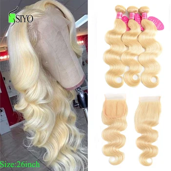 

SIYO 613 Blonde Bundles with Closure Malaysian Body Wave Remy Human Hair Bundles with Lace Closure Free Part