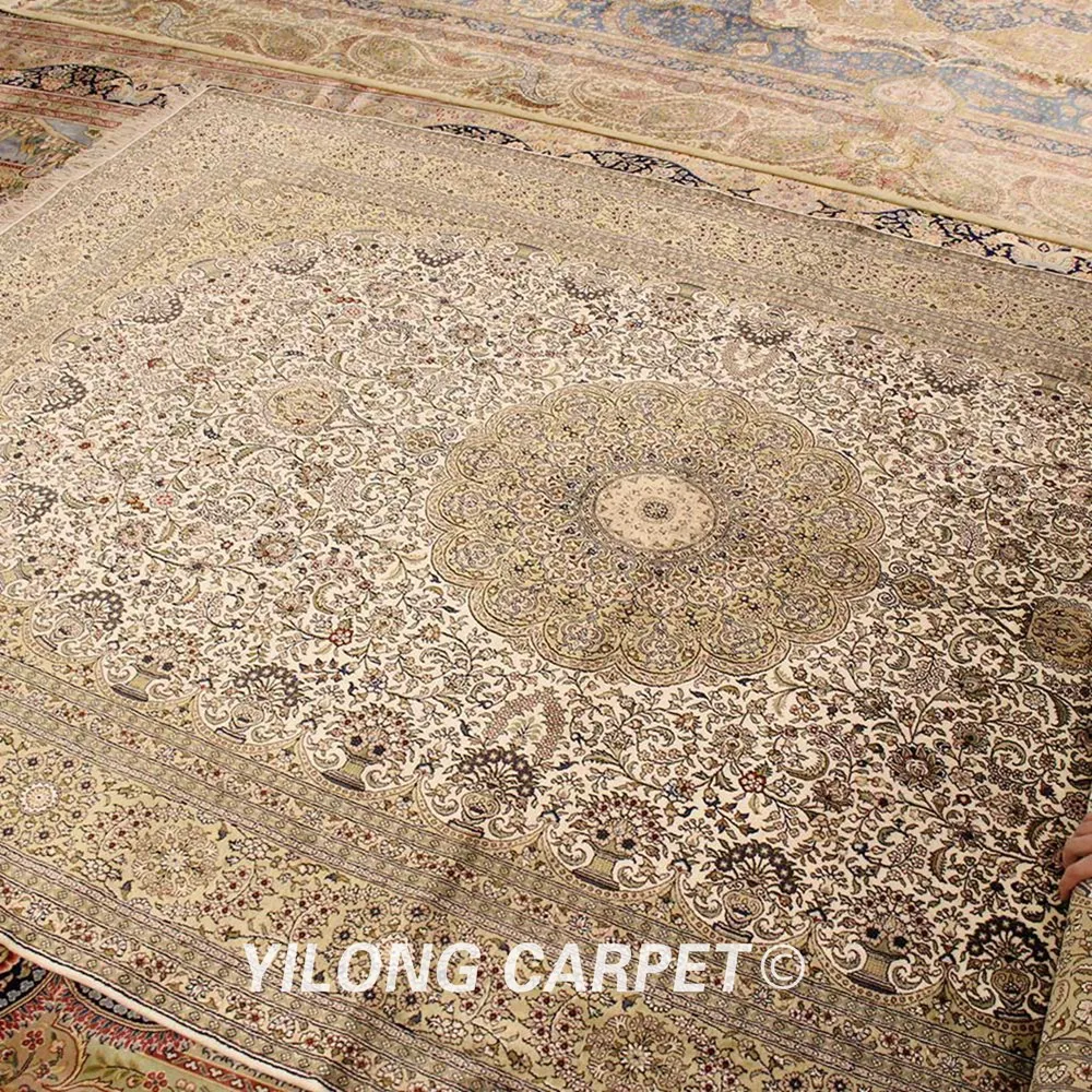 YILONG 6'x9' турецкий Шелковый ковер vantage бежевый античный персидский ковер ручной работы (YJH251A)