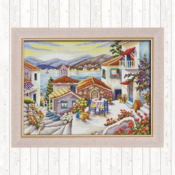 

Beach House Cross Stitch Patterns Handmade Embroidery Paintings 14ct 11ct Counted Printed Canvas DIY Needlework Sets Home Decor