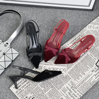 

Med Spring Shoes Closed Toe Sandals Suit Female Beige High Heels 2020 Women's Shallow Mouth Medium Pointed Comfort Block Heeled
