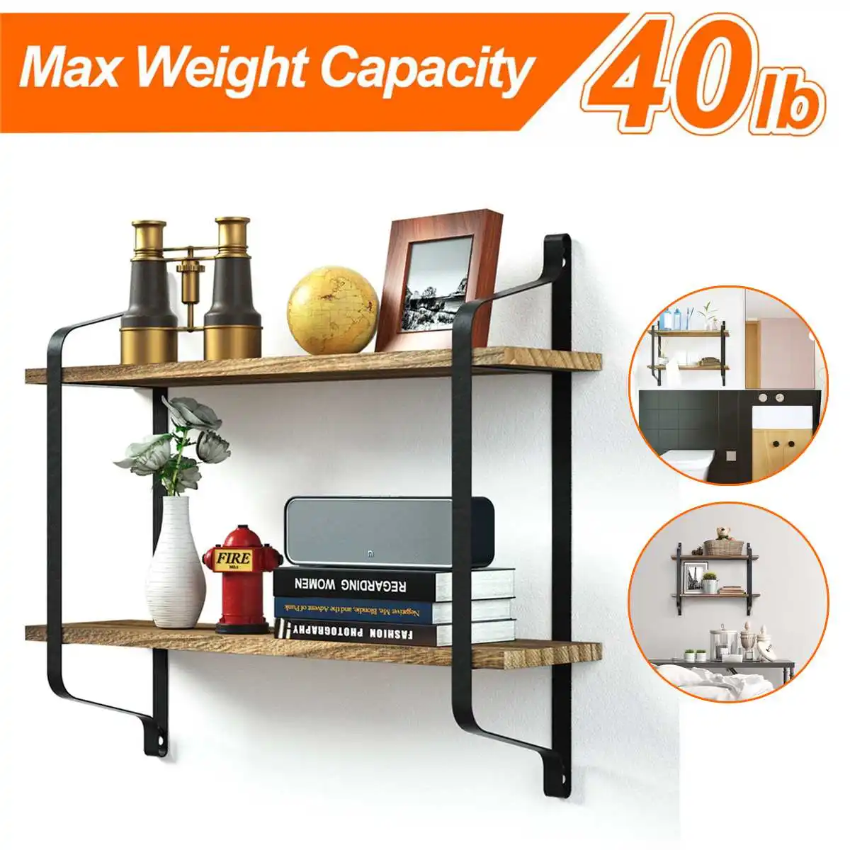 Double Wall Shelf Decorative Metal Wooden Floating Shelf Storage for Kitchen Bathroom Towel Frame Multifunction Storage Holder afbeelding