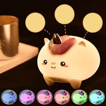 

DishyKooker 5V USB Rechargeable Timing 7 Colors Change Cartoon Single Horned Horse LED Silicone Pat Night Light