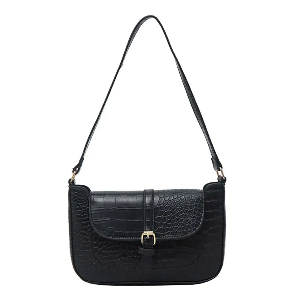 

Women Pure Color Korean Small Square Bag Retro Crocodile Pattern Pu Leather Bags Shoulder Female Underarm Bag Casual Pu Leather