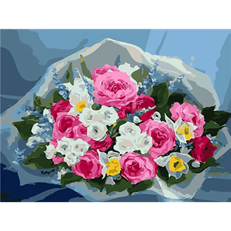 Раскраска по номерам для взрослых живопись маслом по номерам пронумерованные картины цифры художественная картина «цветок в вазе» Роза