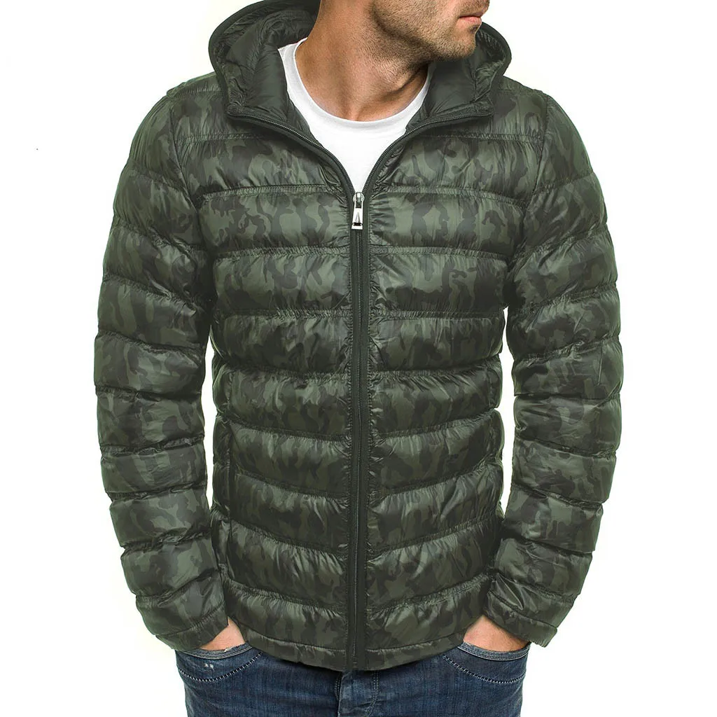 Мужская осенне-зимняя куртка, парка с капюшоном, теплая куртка с карманами, светильник, пальто высшего качества, зимняя одежда для мужчин - Цвет: Зеленый