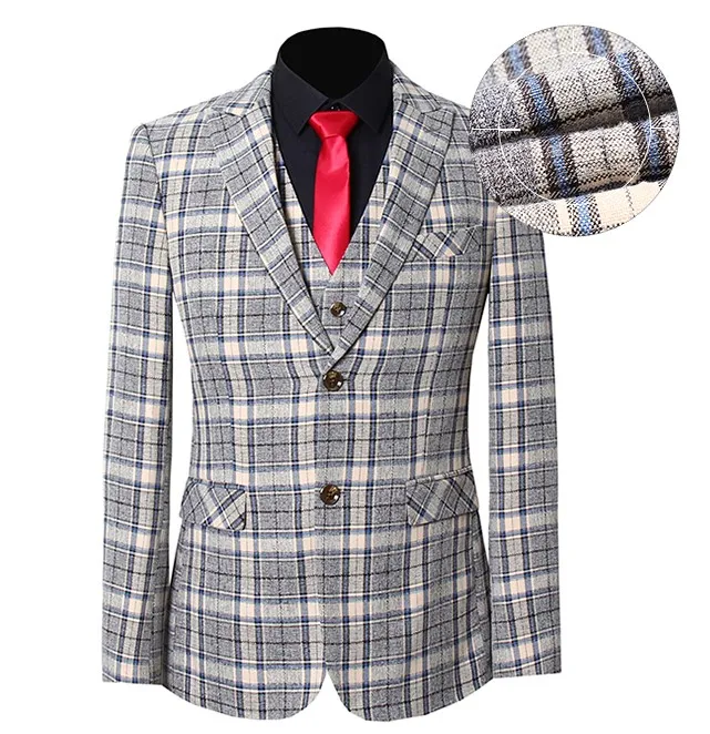 3 шт./компл. Роскошные tong chongfeng/мужской костюм серого цвета, набор из клетчатого блейзера и Штаны жилет брак смокинг мужской Бизнес костюм Terno Свадебный tong chongfeng/мужской костюм slim Fit