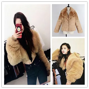 

kpop Blackpink Rose same Winter New Faux Fur Wool warm Cardigan Coat Women Khaki Short lapel jacket Female Plush Casual Jackets