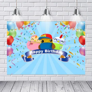 

Photography Backdrops Didi and Friends Bakcdrop for Baby Shower Birthday Party Balloons Blue Backgrounds Custom Name Photos