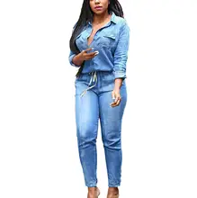 Denim Women Jumpsuits Plus Size Long Sleeves Bandage Elastic Waist Rompers Overalls Monos de Fiesta 2020 New Hot Drop Shipping E Denim Women Jumpsuits Plus Size Long Sleeves Bandage Elastic Waist Rompers Overalls Monos de Fiesta 2020 New Hot Drop Shipping E