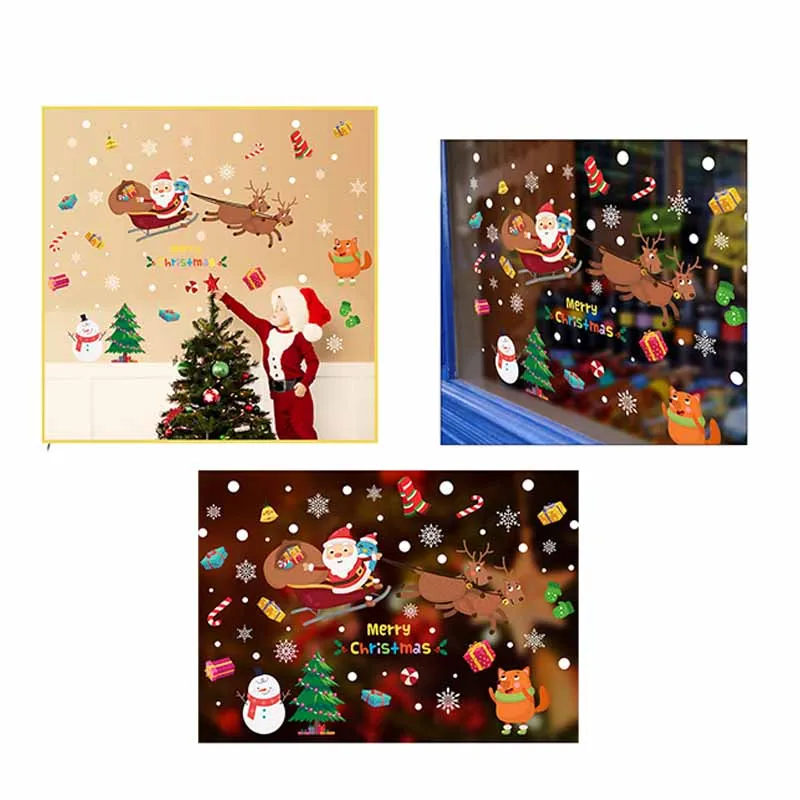 Merry Christmas настенная Рождественская наклейка украшение стеклянная наклейка Рождественская елка узор стекло для витрин дверной фон