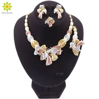 

Fashion African Beads Jewelry Set Gold Color Nigeria Wedding Bridal Jewelry Set for Women Classic Crystal Accessories