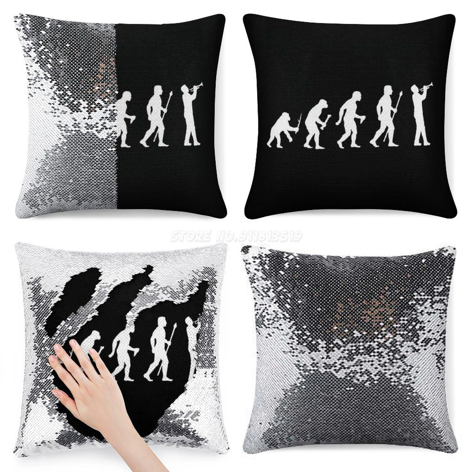 Funda de almohada con lentejuelas y diseño de trompeta para hombre, de cojines mágicos de 40x40cm, con diseño divertido de sirena, evolución divertido|Funda de -