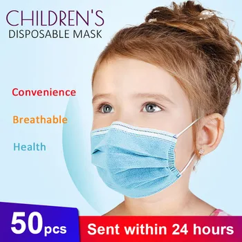 

50-100Pcs/box Disposable Children's Masks 3 Layers PM2.5 Anti Dust Breathable Filter Protective Kids Face Mouth Mask Earloop