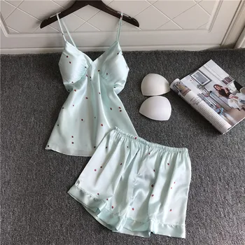 

Women Summer Sexy Silk Condole Sleepwear Loose Pure Fresh Thin Section Shorts Suit Korean Version Casual Pajamas Set 2PCS Халат