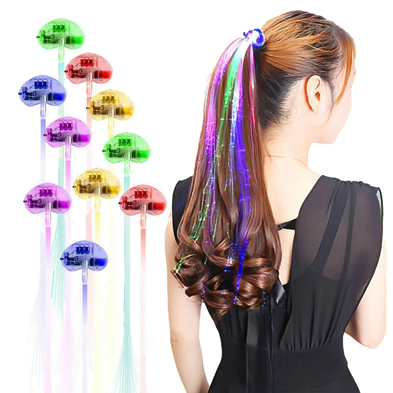 LED Hair Braid Clip Plait Luminous Headwear Glowing Wig Fiber Optic Pigtail Flashing Lights for Party Supplies Bar Dancing | Дом и сад