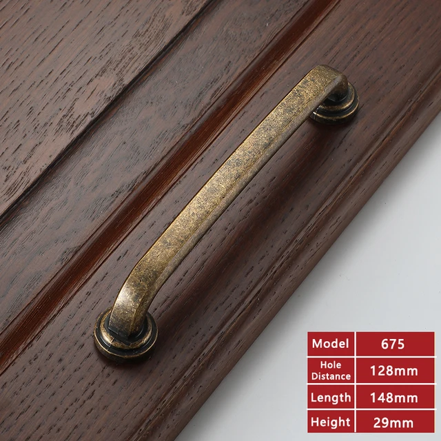 AOBT Retro Metal Antique Brass 96mm 128mm Kitchen Cabinet Door Handle Furniture Drawer Knobs Wardrobe Cupboard Pulls Handles 610 675-128 mm
