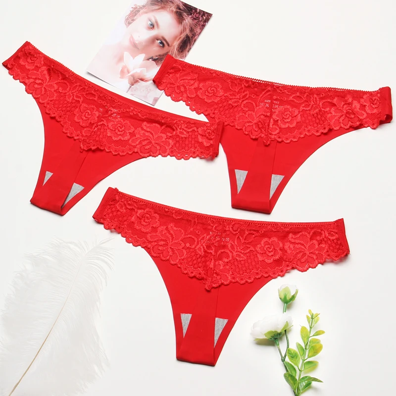 3Pcs/Set Sexy G-String Ice Silk Transparent Lace Panties Women Underwear Low Waist Female Fashion Panty Women's Lingerie Tanga - Цвет: Set 1