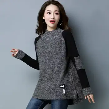 

Turtleneck Plus Size Sweater Women Pocket Stitching Tassel Full Loose Knitted Base Pullovers Sweater Female 2020 Spring Summer