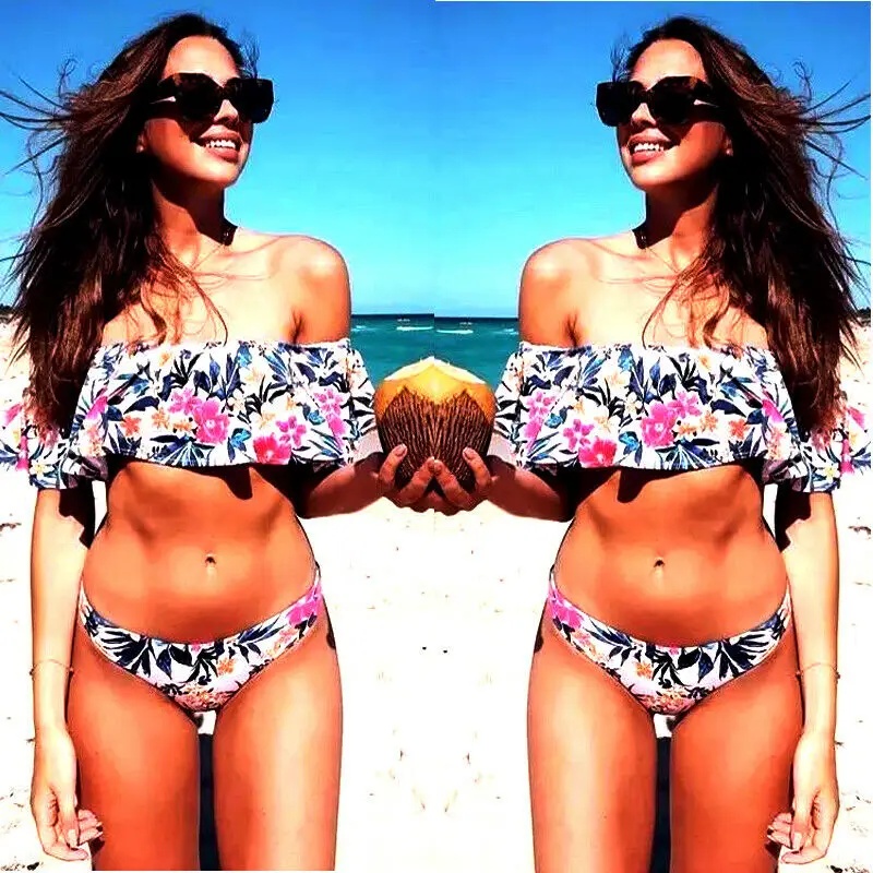 Женский купальник бандажный комплект бикини пуш ап мягкий бюстгальтер купальный