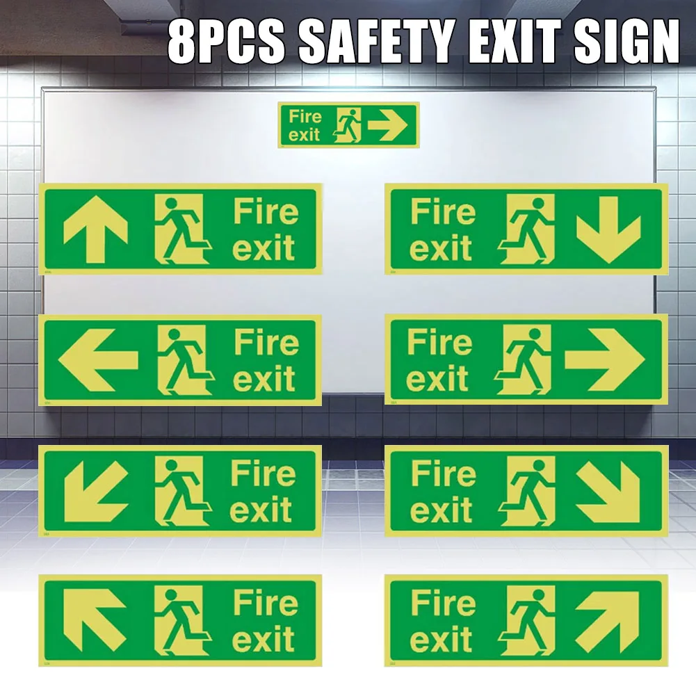 

8pcs Photoluminescent Fire Exit Sign 36x14cm Plastic All Direction Arrows GV99