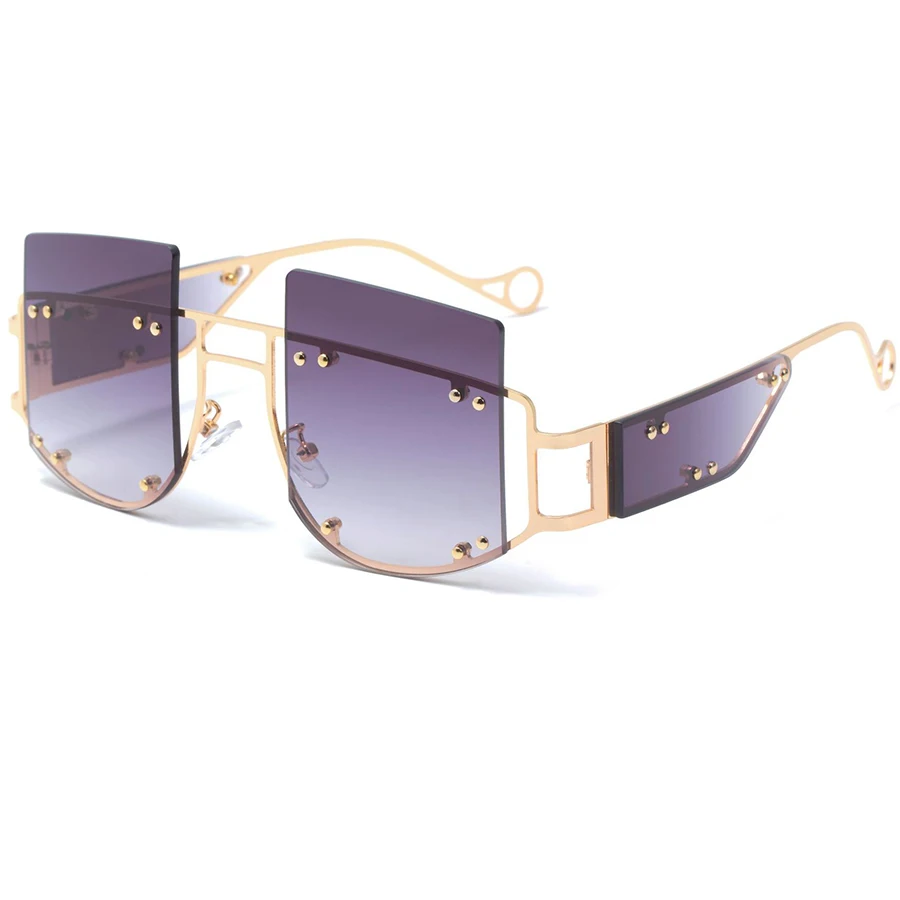 Модные женские солнцезащитные очки больших размеров, дизайнерские Роскошные брендовые солнцезащитные очки, полуметаллическая оправа, квадратные мужские очки с заклепками, UV400 - Цвет линз: 1 sunglasses