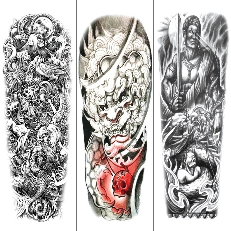 Временная водостойкая Татуировка наклейка на руку робота с волчьим черепом