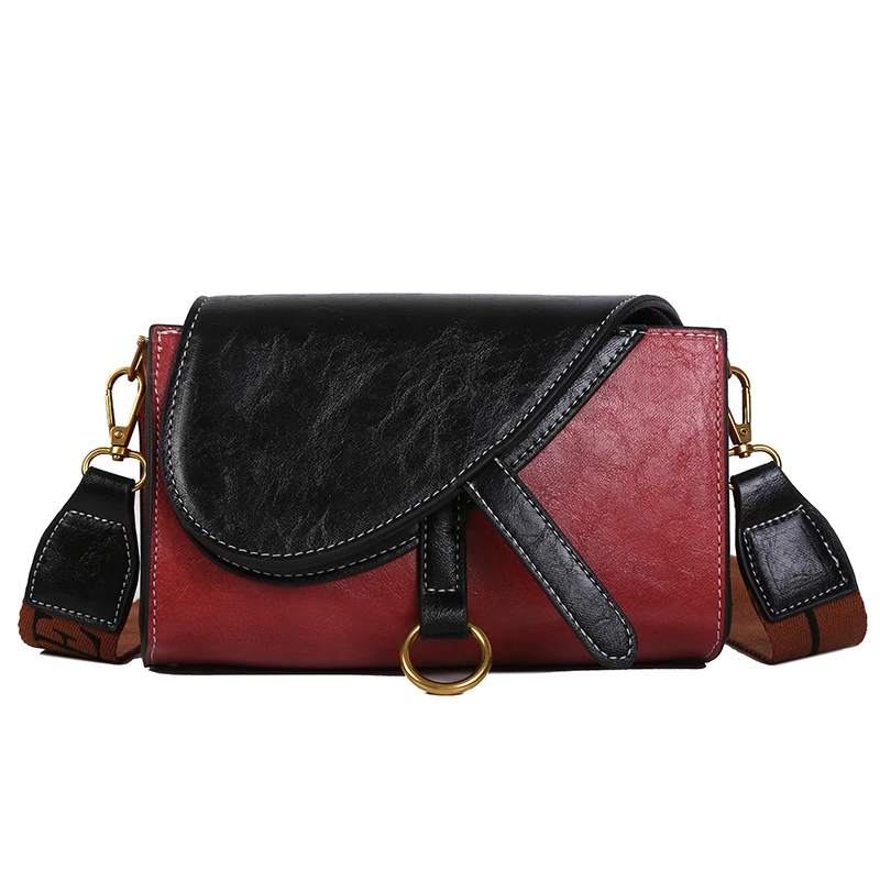 

Ladies Fashion Retro Solid Color Leather Handbag 2019 Designer Flip Shoulder Bag New Metal Ring Decorative Phone Messenger Bags