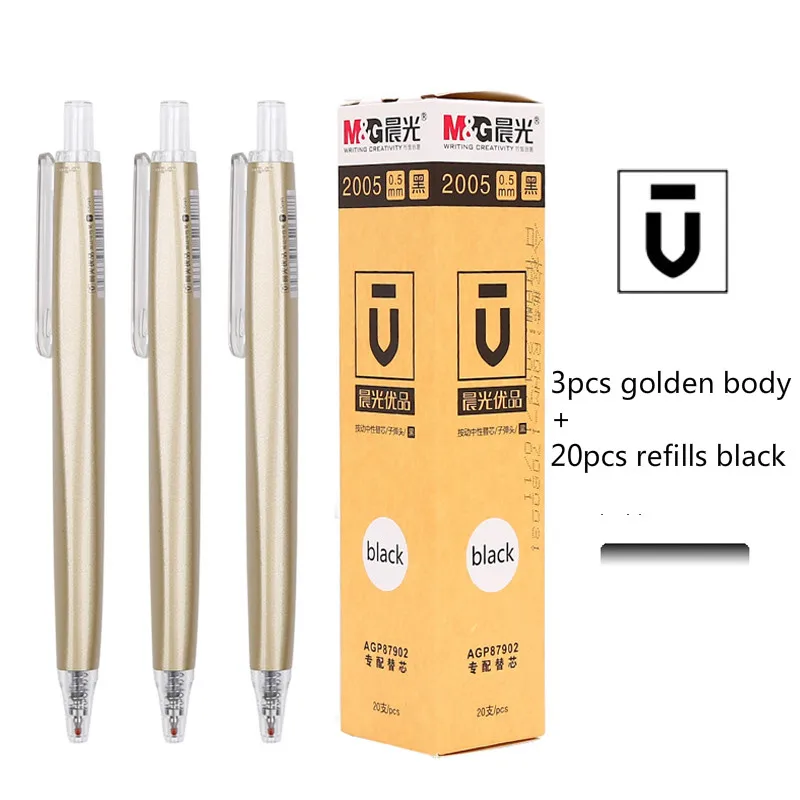 black 3 and 20refill 10 шт. M& G U Серия пресс гелевая ручка AGPH3701 черный 0,5 мм бизнес-офис Ручка канцелярия для учеников - Цвет: black 3 and 20refill