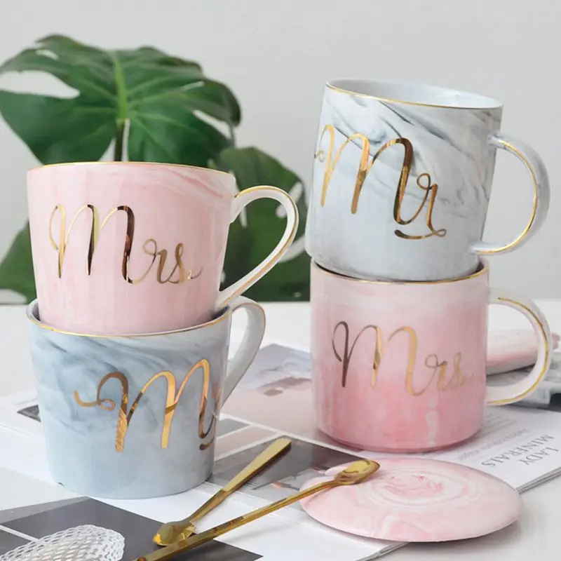 11,2 унций Mr& Mrs кружки набор из 2 мраморных чайных кофейных чашек кружка свадебный подарок T8WE