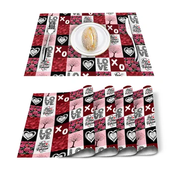 

I Love You Forever Tree Love Placemat Washable Cotton Linen Table Cloth Pad Mat Rectangle Placemats Heat Resistant