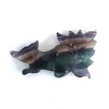 

Natural Rainbow Fluorite Crystal Nine Tailed Fox Quartz Statue For Room Decorated Gifts Ornamental Gemstone Cartoon Animation WW