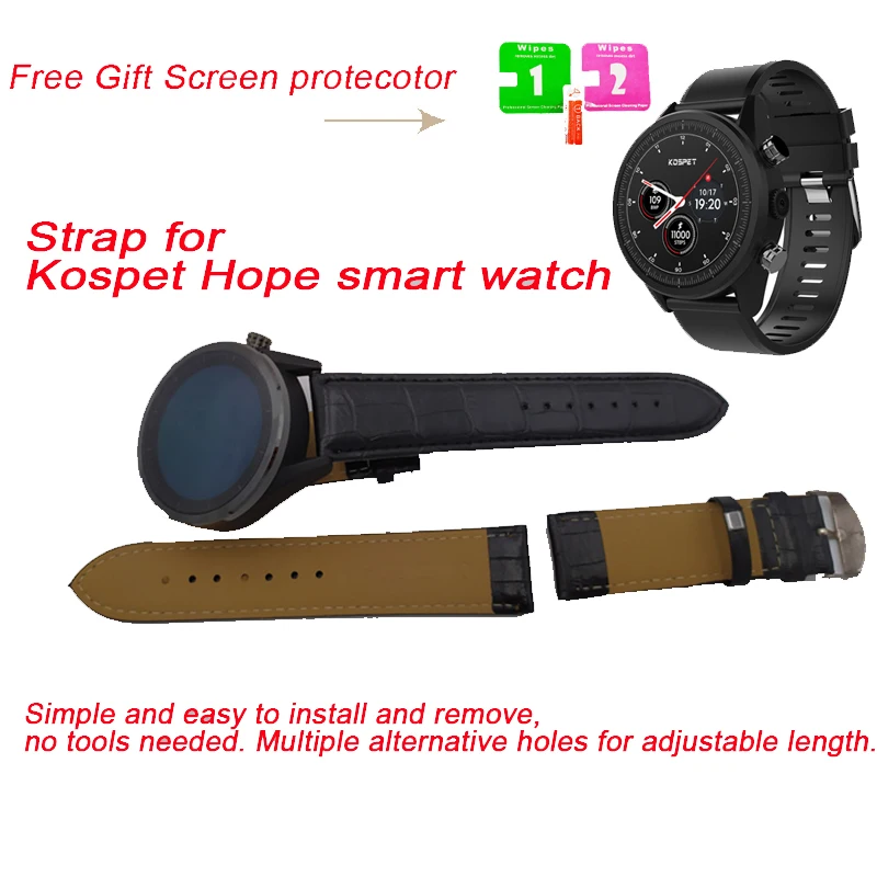 

New Durable Leather Watch Band Strap Replacement Strap Bracelet Watchband Accessories For Kospet Hope 4G Watch Phone Smart Watch