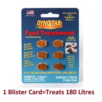 

Made in USA Dyno-tab® Fuel Treatment 6-Tab for Gasoline and Diesel Carbon Cleaner Power Booster (Each Card Treats 180 Litres )