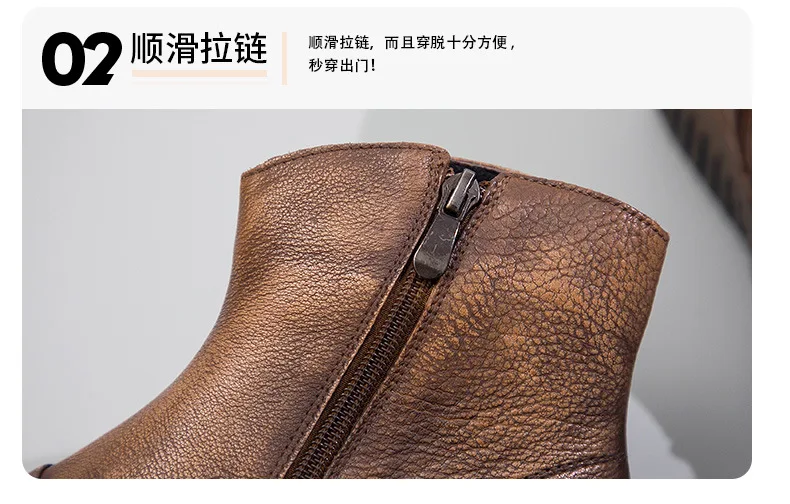 Gykaeo Folk Style Retro Genuine Leather Short Boots Women Comfortable Thick Bottom Roman Cowhide Boots Mother Botines Mujer