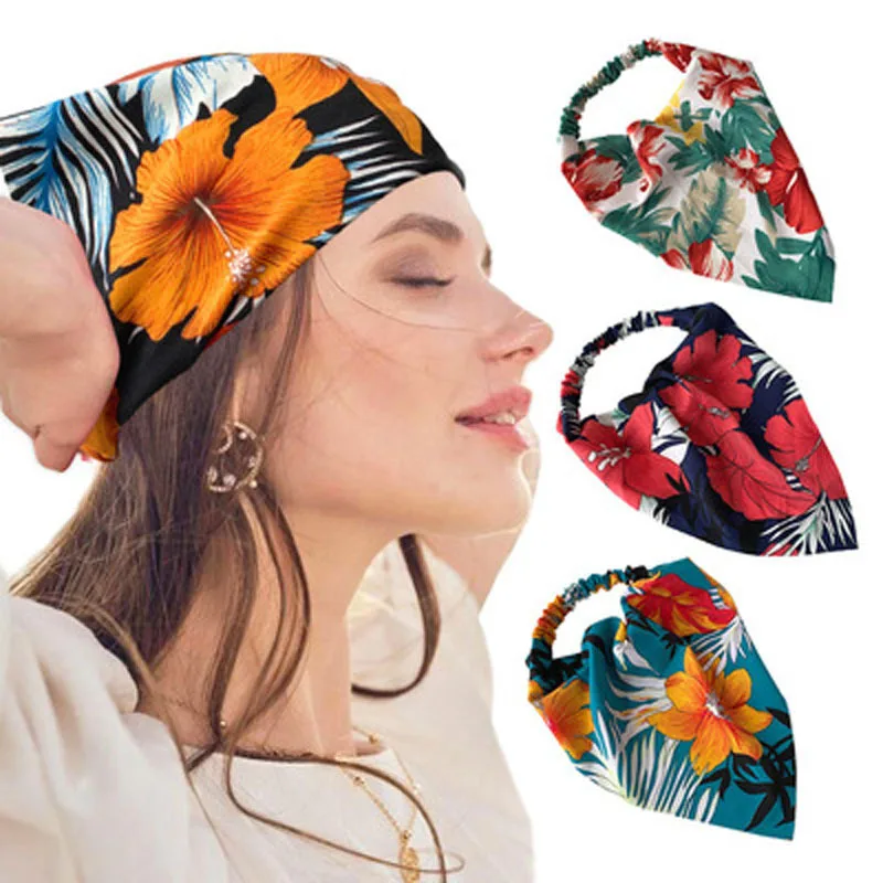 

Headband Kerchief For Women Girl Floral Printed Dust-proof Triangular Elastic Hair Headband Kerchief Turban Bandanas 50cm Long