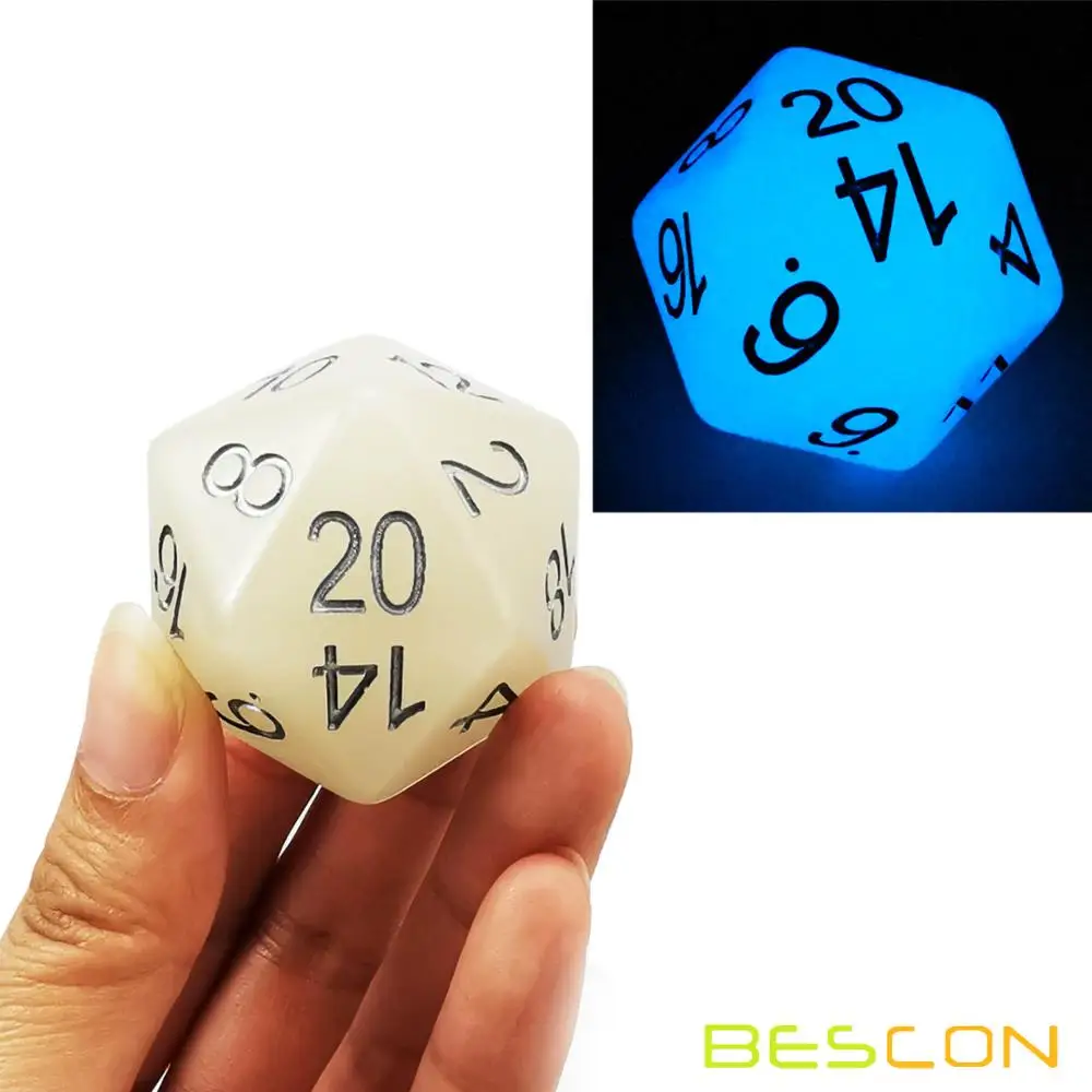 Glowing Iced Blue Bescon Jumbo светящиеся D20 38 мм, большой размер 20 сторон кости 1,5 дюймов, большой 20 граней кубик в различных твердых, блестящих, светящихся цветов - Цвет: Glowing Iced Blue